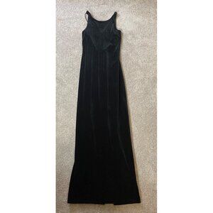 Roberta Black Velvet Maxi Dress Gown Low Open Back Long Back Slit Medium